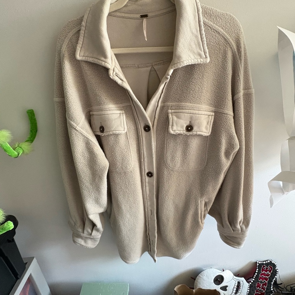 Free People Soft Cream Teddy Shacket with Button Front
